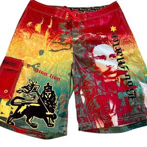 Bob Marley Dragonfly Clothing Co. Jamaican Reggae Surf Board Shorts Trunks Sz 38
